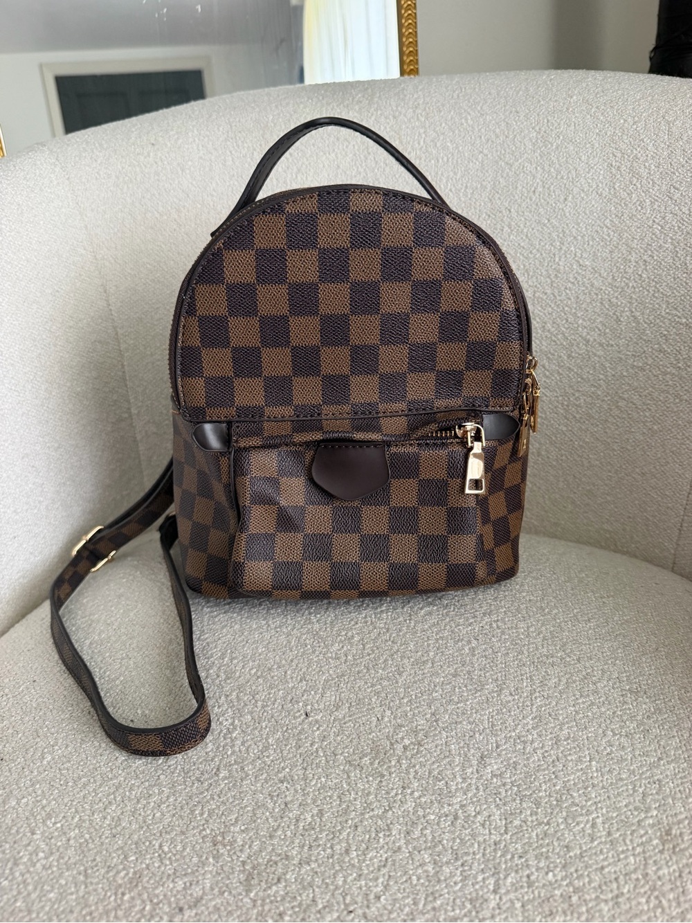 Mini Checkered Backpack - Brown